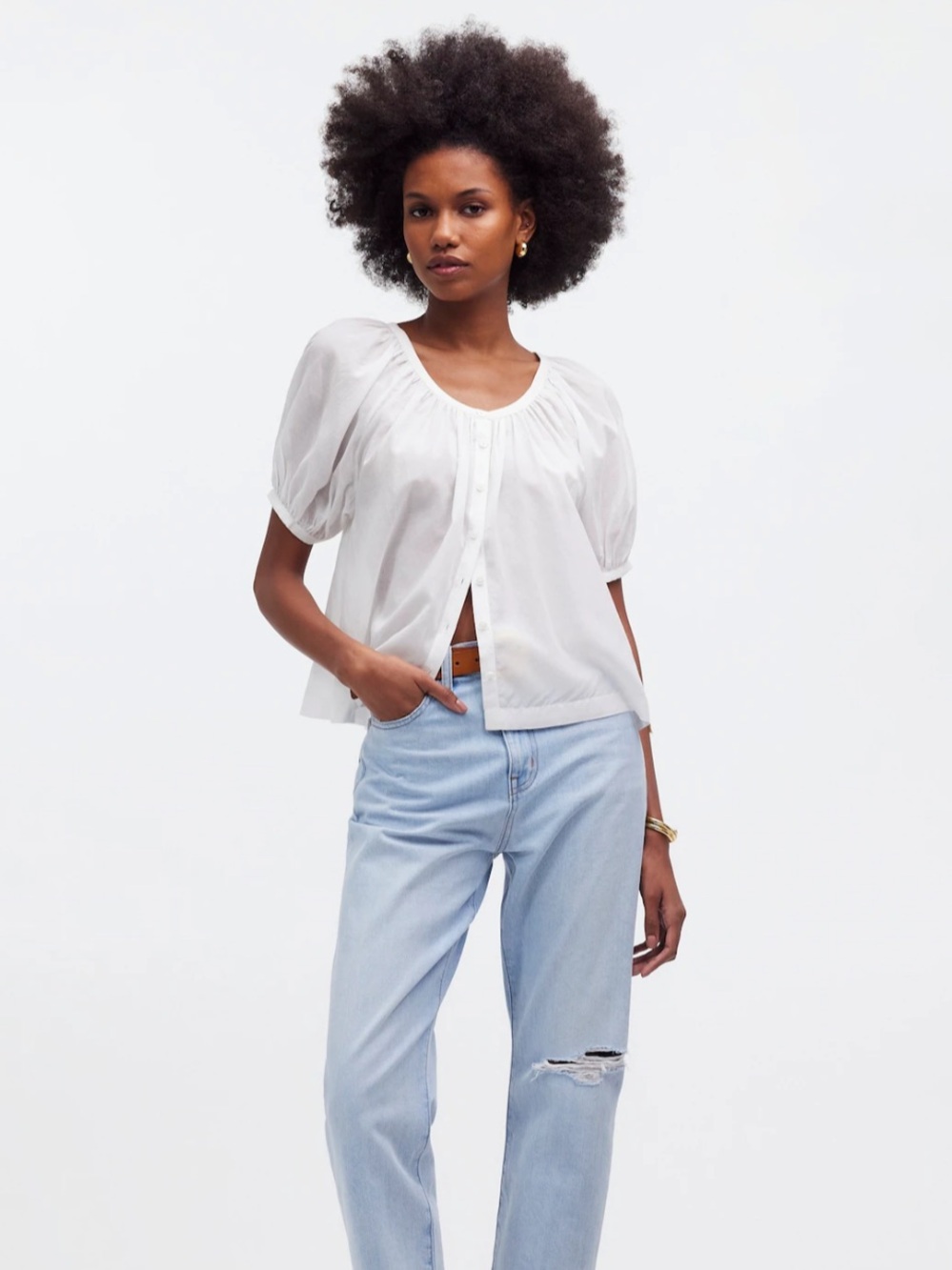 Madewell Puff-Sleeve A-Line Top White Medium